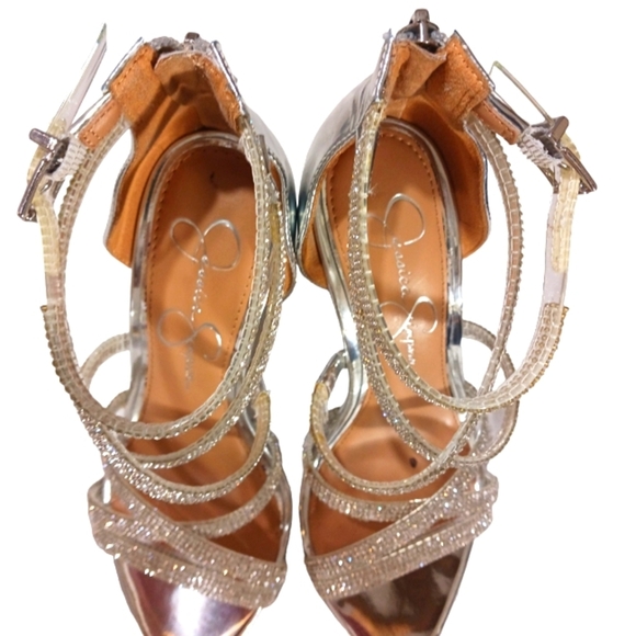 Jessica Simpson Rhinestone Silver Heels Strappy Formal Sandals size 6 5 - Picture 8 of 13